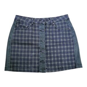 💕Rocks and indigo Plaid Button-Front Skirt‎